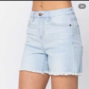 Judy Blue Light Wash Denim Shorts with Fray Hem